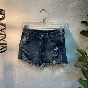 SHEIN Dark Blue Distressed Jean Shorts